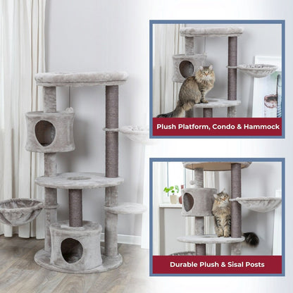 Anna Plush & Sisal 50" Cat Tree Scratching Posts Condos Hammocks Perches Cat Toy