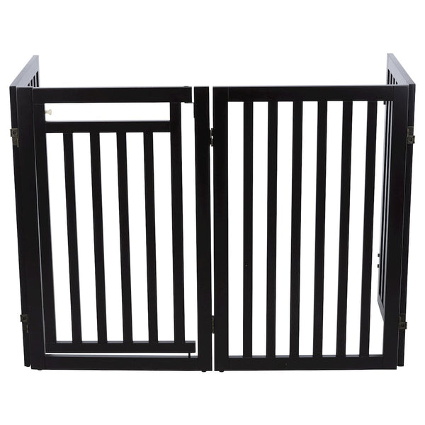 4-Panel Foldable Wood Freestanding Pet Gate, Walk Thru Door, Expands to 80"