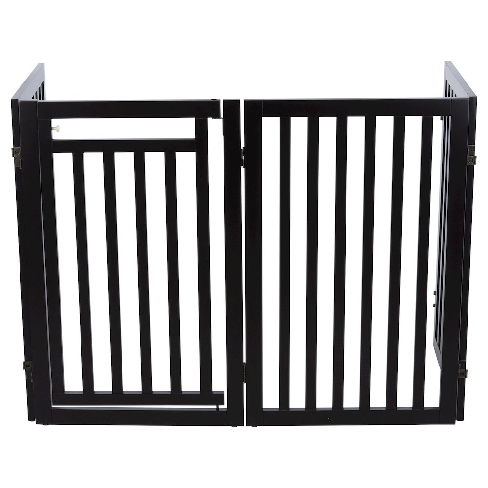 4-Panel Foldable Wood Freestanding Pet Gate, Walk Thru Door, Expands to 80"
