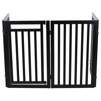 4-Panel Foldable Wood Freestanding Pet Gate, Walk Thru Door, Expands to 80"