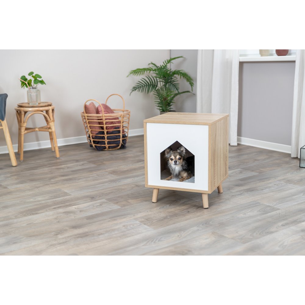 Isa Indoor Wooden Cat Condo, Modern Cat Bed Side Table with Cozy Cushion