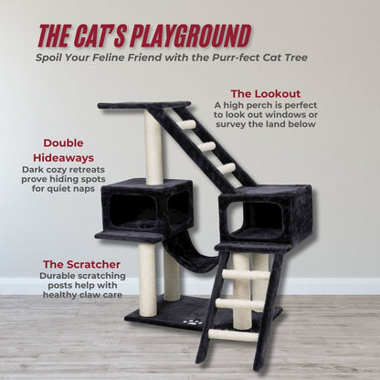 Malaga Sisal 3-Level 43" Cat Tree with Scratching Posts, Condos & Ladders, Gray
