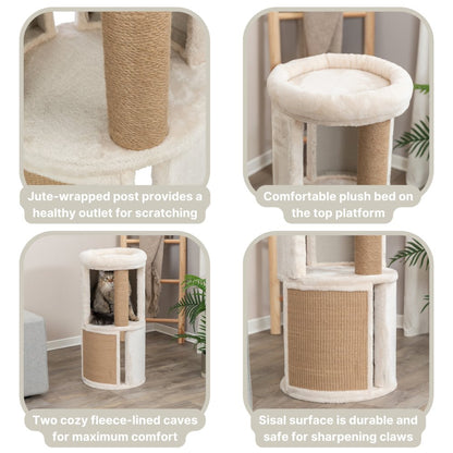 Giorgia Plush & Sisal 32" Cat Condo Tower, Scratching Posts  with Padded Bed