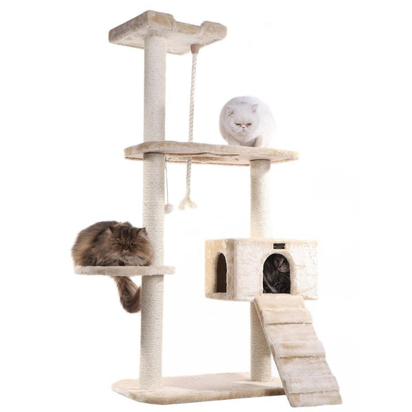 Natural Sisal Real Wood Scratching Cat Tree 58 Height Beige