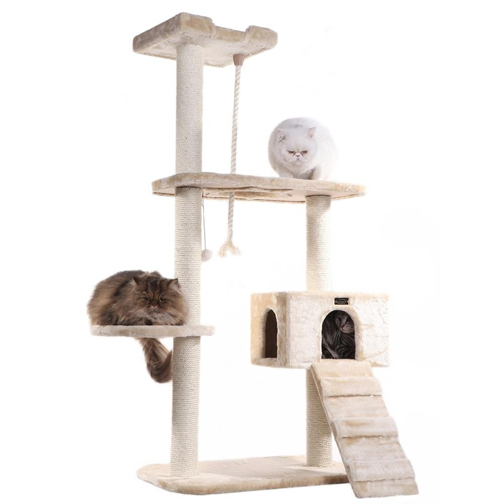 Natural Sisal Real Wood Scratching Cat Tree 58 Height Beige