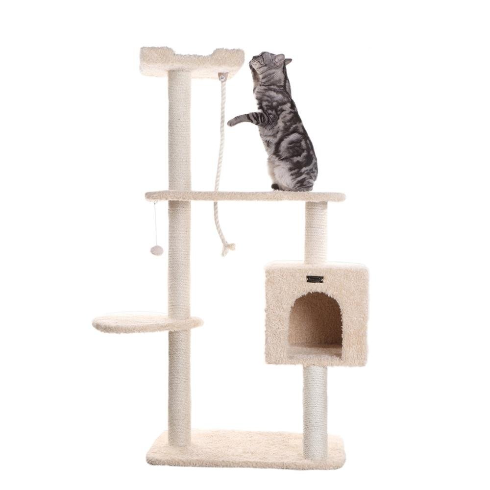 Faux Fur Covered Real Wood Cat Scratch Furniture 57" Beige