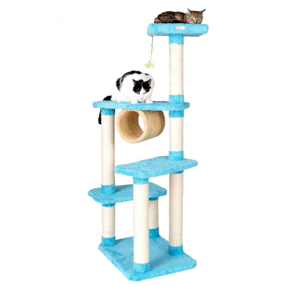 Real Wood Cat Climber, Cat Junggle Tree With Platforms,Skyblue