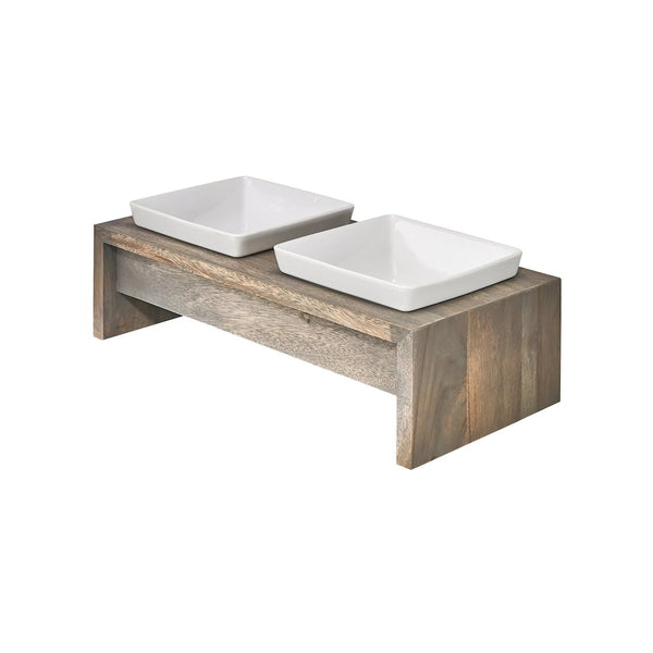 Artisan Wood Feeder - Double in Fossil Fabric Finish Size - MED