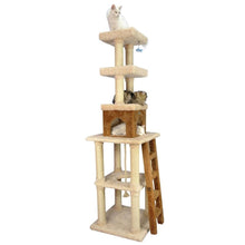 Multi-Level Real Wood Cat Tower Cat Tree In Beige