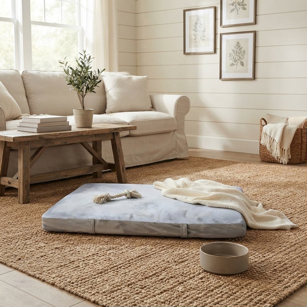 Bison Pets Suede-Upholstered Memory Foam Pet Bed Mat, Sage Green & Gray