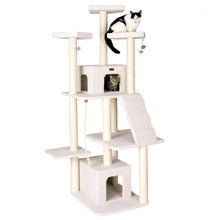 Classic Real Wood Cat Tree In Ivory, Multi Levels With Ramp