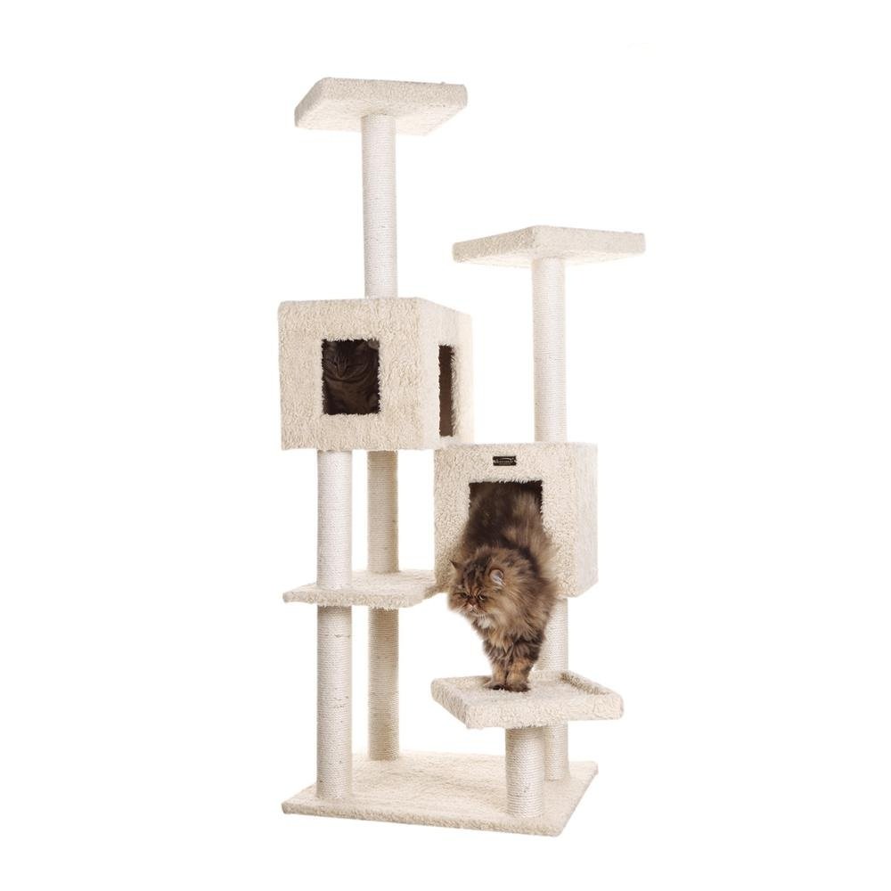 Multi-Level Real Wood Cat Tree With Two Spacious Condos